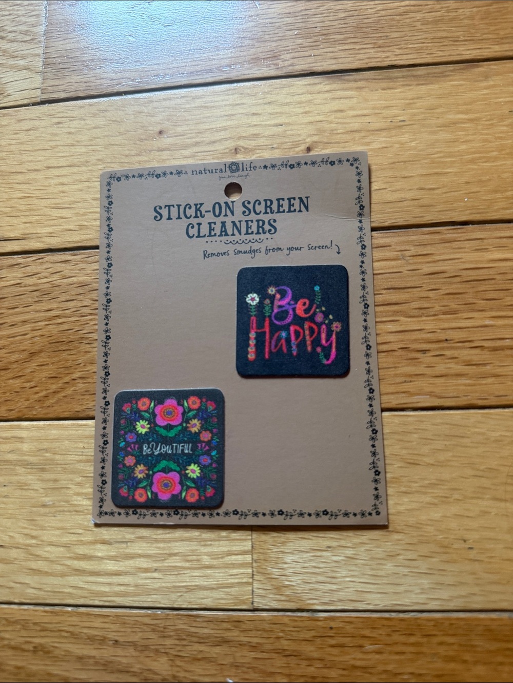 NATURAL LIFE Black Floral & 'Be Happy' Stick-On Screen Cleaners